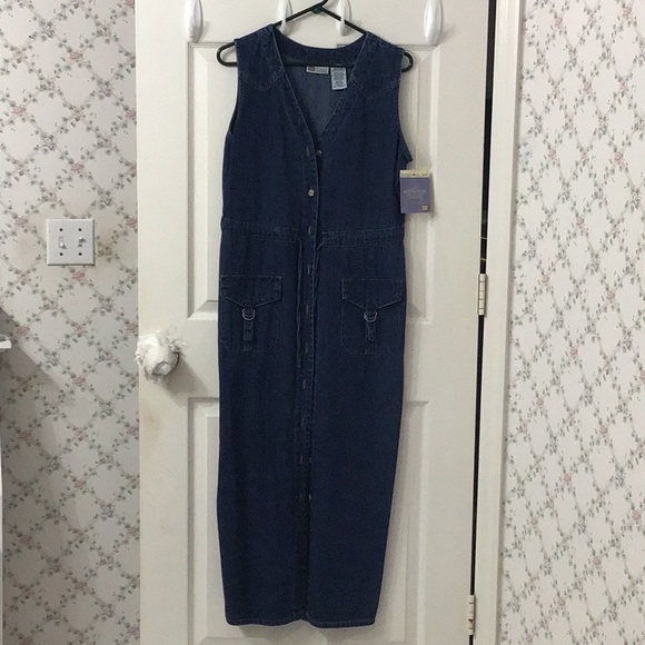 Faded Glory Dresses & Skirts - NWT Vintage Faded Glory Sz M 8/10 Front Button Down Sheath Jean Maxi Dress.